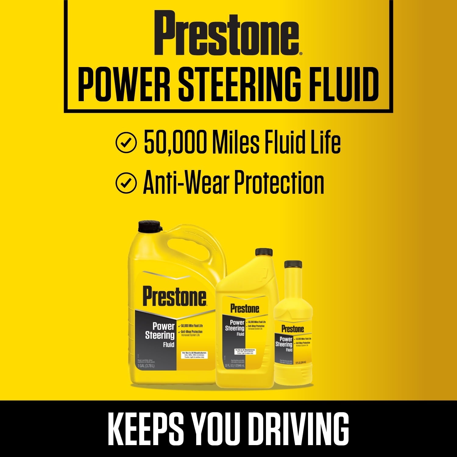 Prestone Universal Power Steering Fluid - 32 fl oz - Anti-Wear, 50,000 mile
