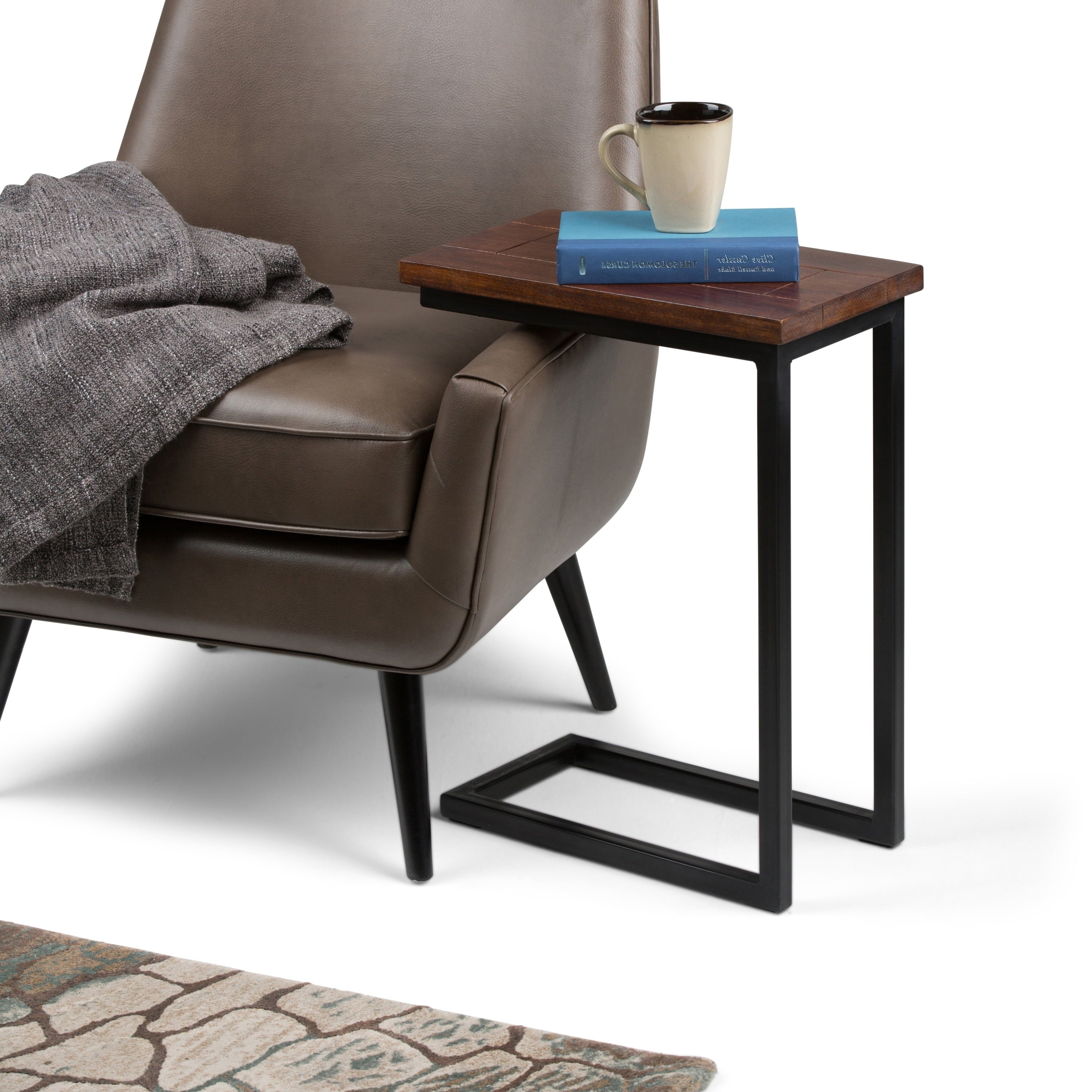 WyndenHall  Rhonda Metal C Side Table - 18 W x 10 D x 24 H Natural Stained Wood, Metal Wood, Metal Solid Wood Wood