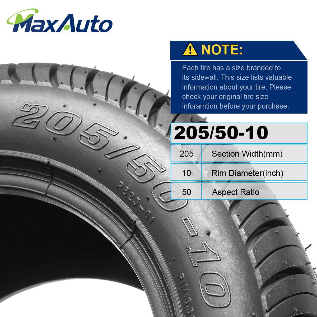 MaxAuto 2Pcs 205/50-10 Golf Cart Tires 4PR Tubeless