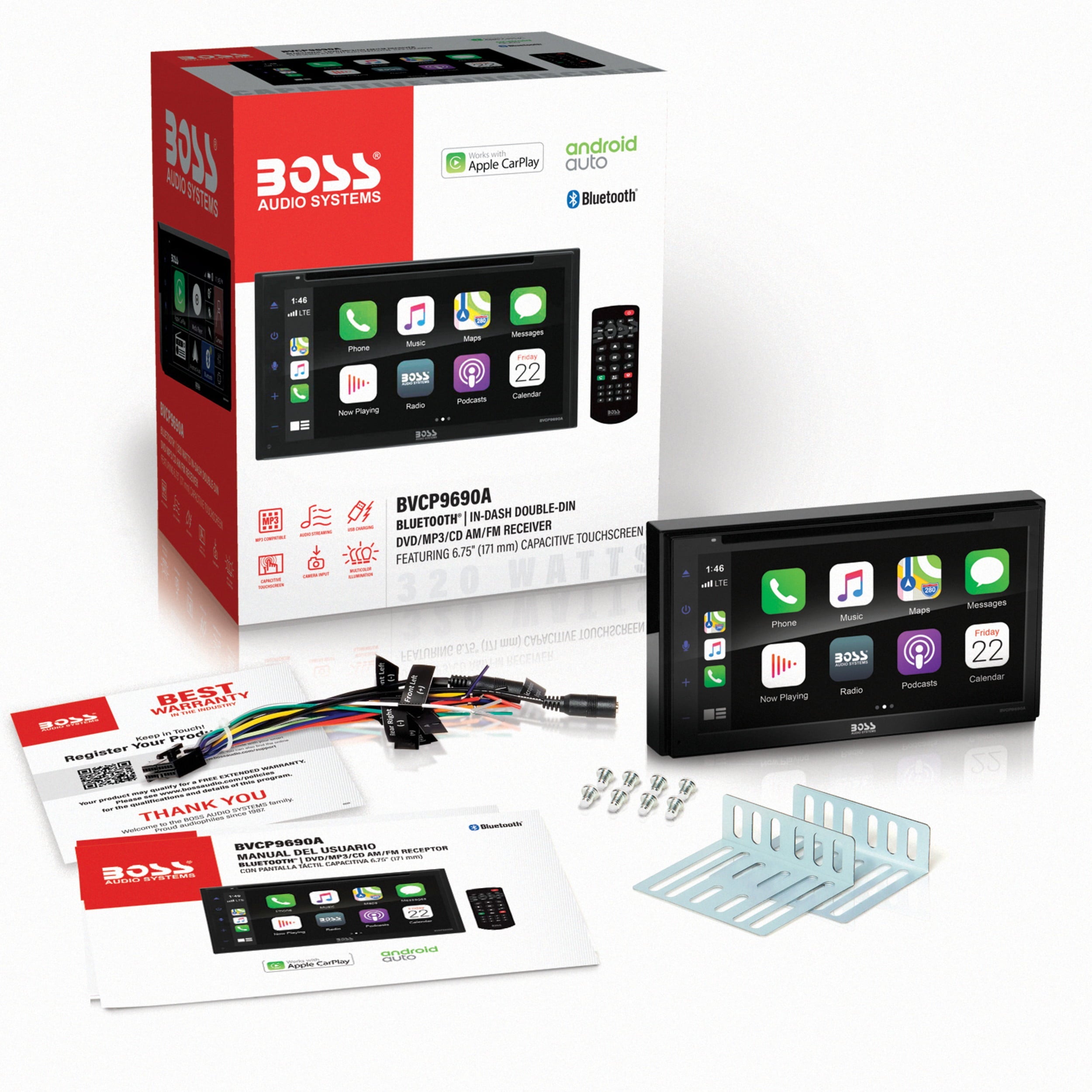 BOSS Audio Systems BVCP9690A 2 Din Apple CarPlay Android Auto Car Stereo System
