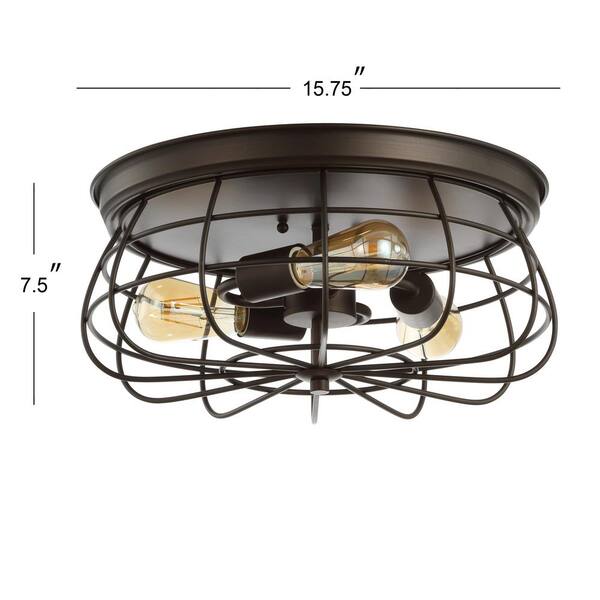 Calvia 15.7 in. 3-Light Farmhouse Metal Cage Flush Mount, Oil Rubbed Bronze