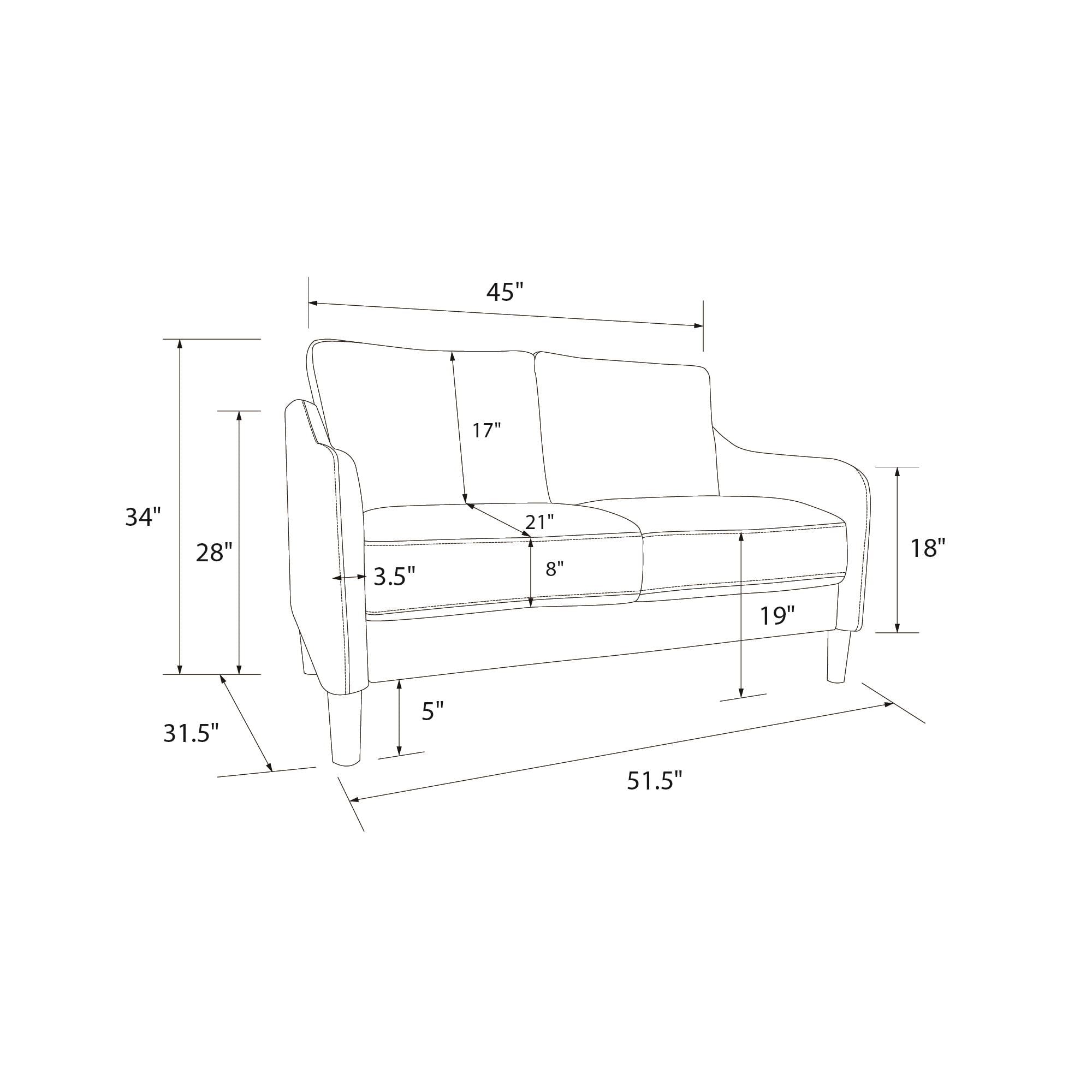 DHP Marbella 2-Seater Loveseat Sofa, Small Modern Couch, Green Velvet