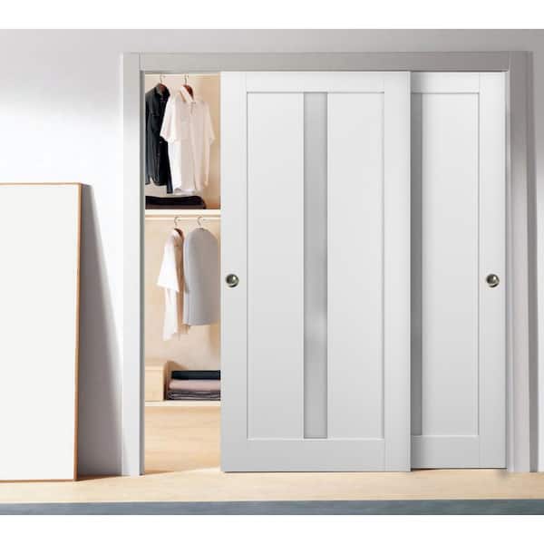 48 in. x 80 in. Single Panel White Finished Solid MDF Sliding Door with Bypass Sliding Hardware