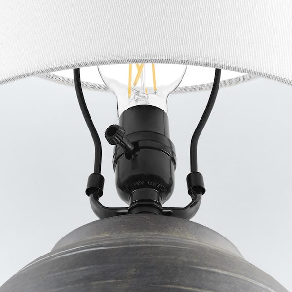 Hookston Black 18 in. Ceramic Table Lamp with White Fabric Shade