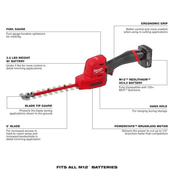 M12 FUEL 8 in. 12V Lithium-Ion Brushless Cordless Hedge Trimmer Kit with M12 FUEL 6 in. HATCHET Pruning Saw (2-Tool)