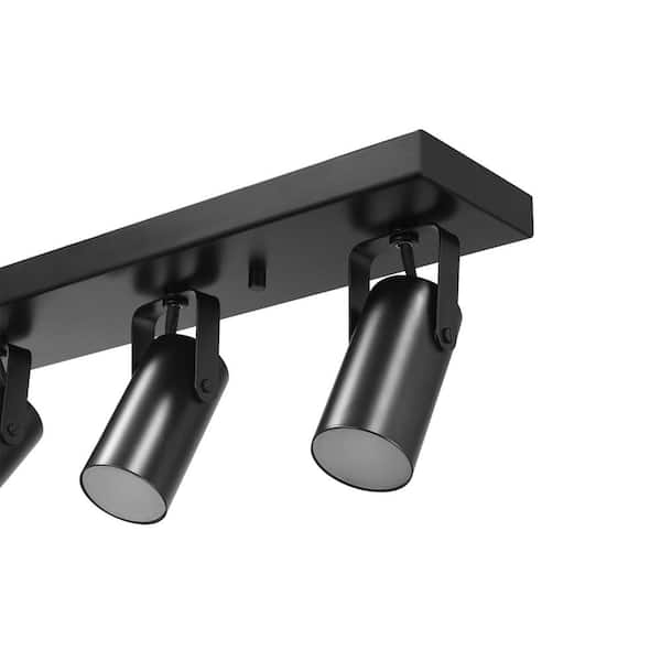 2 ft. 4-Light Matte Black Integrated LED Ceiling Mounted Hardwired Track Lighting Kit with Cylindrical Black Heads