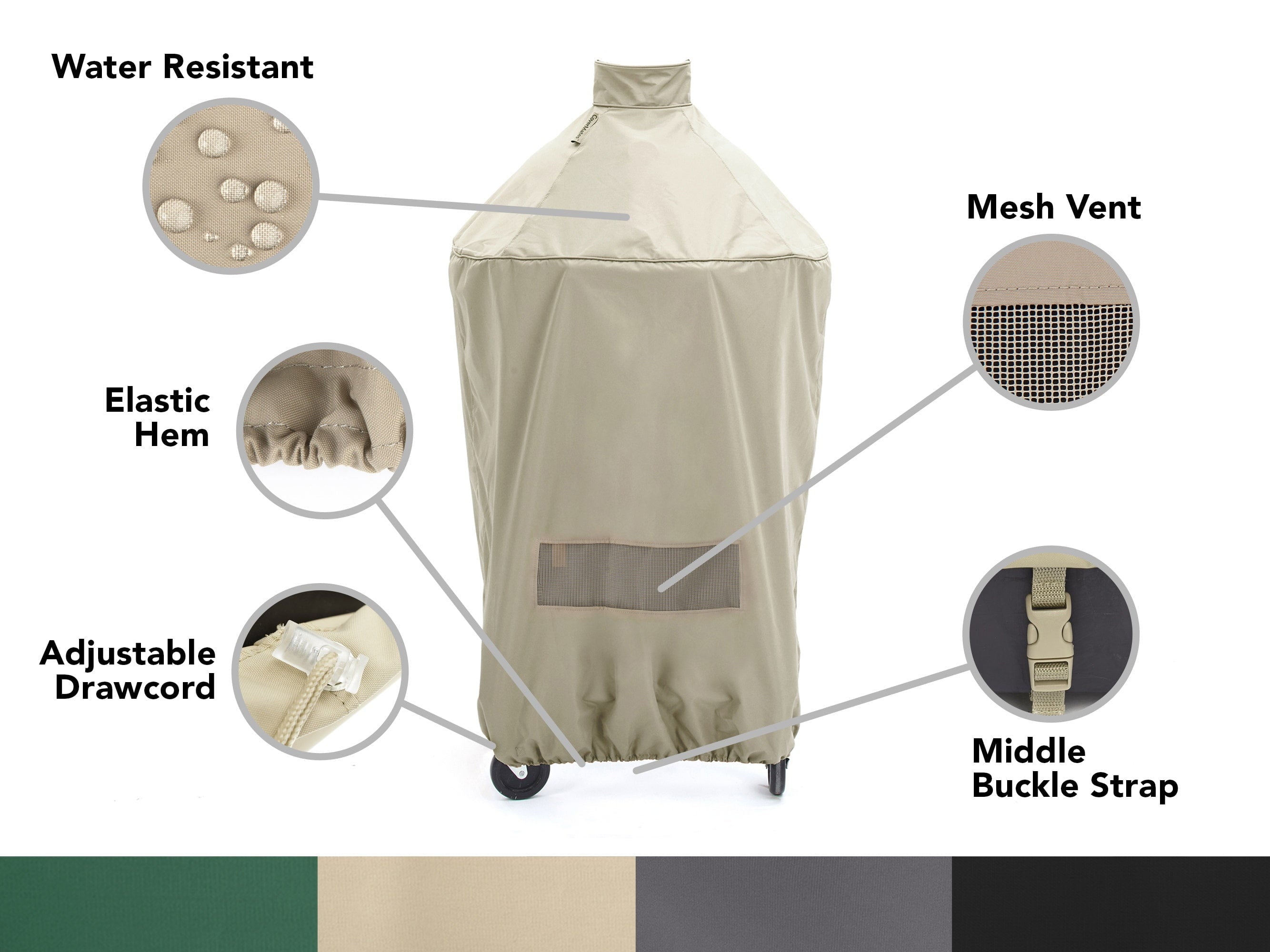 Covermates Kamado Full Grill Cover – Weather Resistant Polyester, Elastic Hem, Securing Buckle Strap, Grill and Heating-Khaki