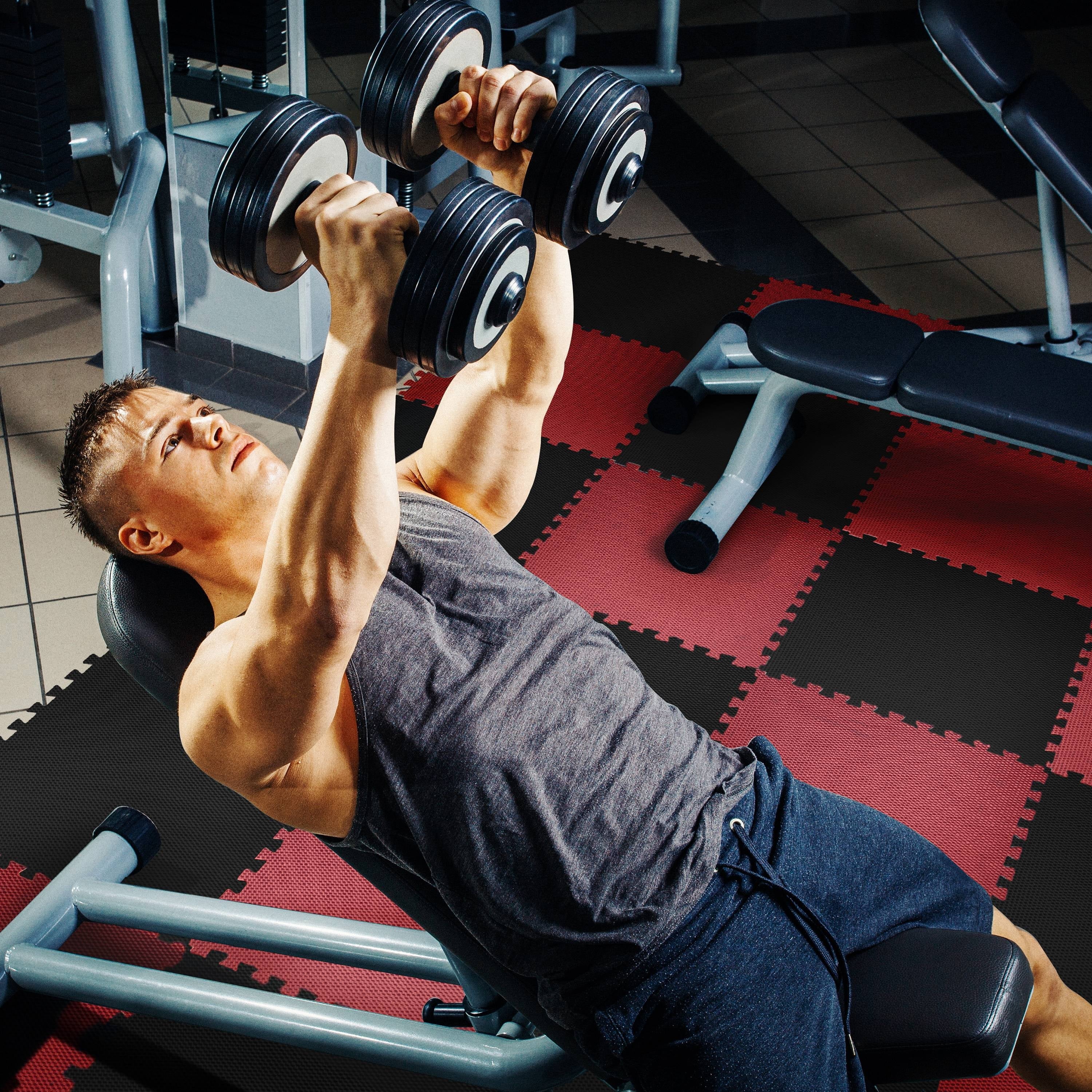 CAP EVA High-Density Foam Reversible 4-Piece 13.7 Sq ft. .50in Thick Puzzle Exercise Mat, Black / Red