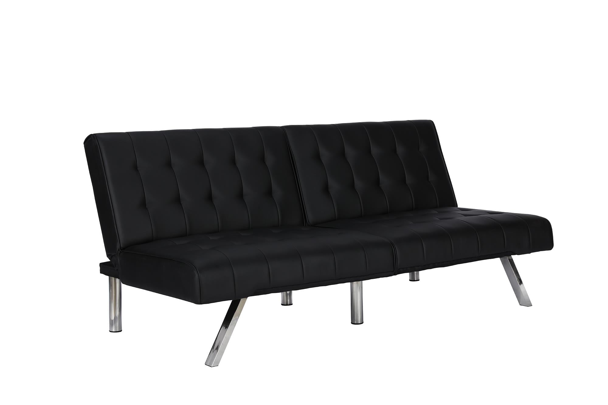 River Street Designs Emily Convertible Tufted Futon Sofa, Black Faux Leather