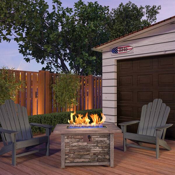 43.5 in. 50,000 BTU Rectangular Outdoor Propane Gas Brown Fire Pit Table with Lava Rock and Waterproof Cover