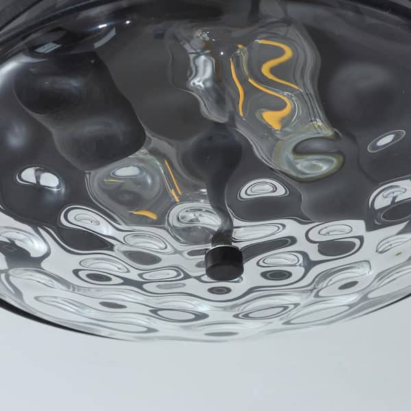 11.4 in. 2-Light Farmhouse Flush Mount Ceiling Light Fixture with Water Ripple Glass Shade