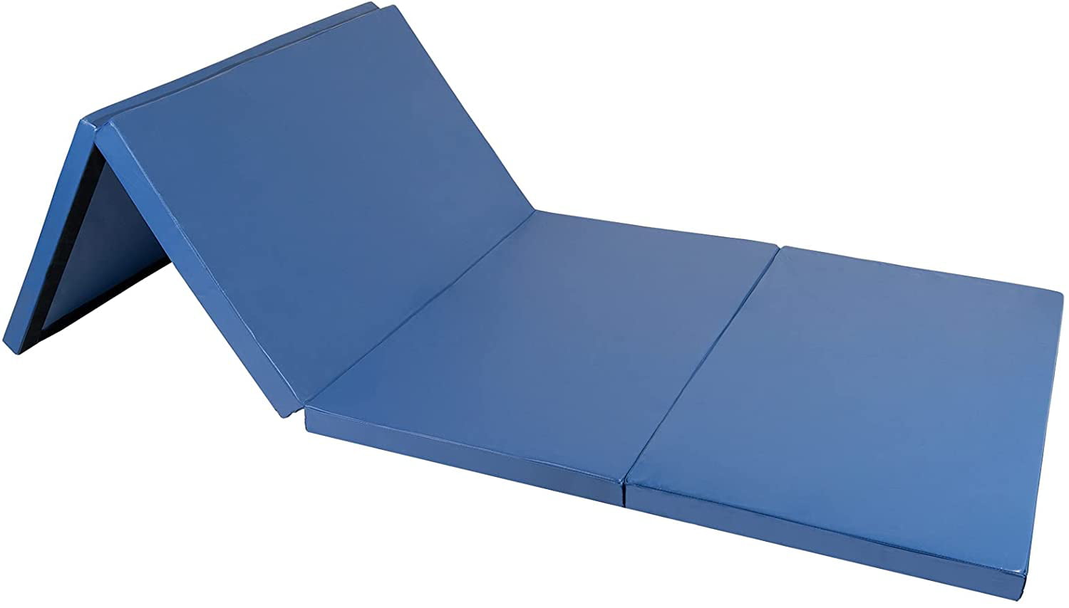 Polar Aurora 4'x8'x2'' Pu Leather Folding Gymnastics Gym Tumbling Exercise Martial Arts Mat Pad With Carrying HandlesFor Home Use/Gym/Yoga/Training(Blue)