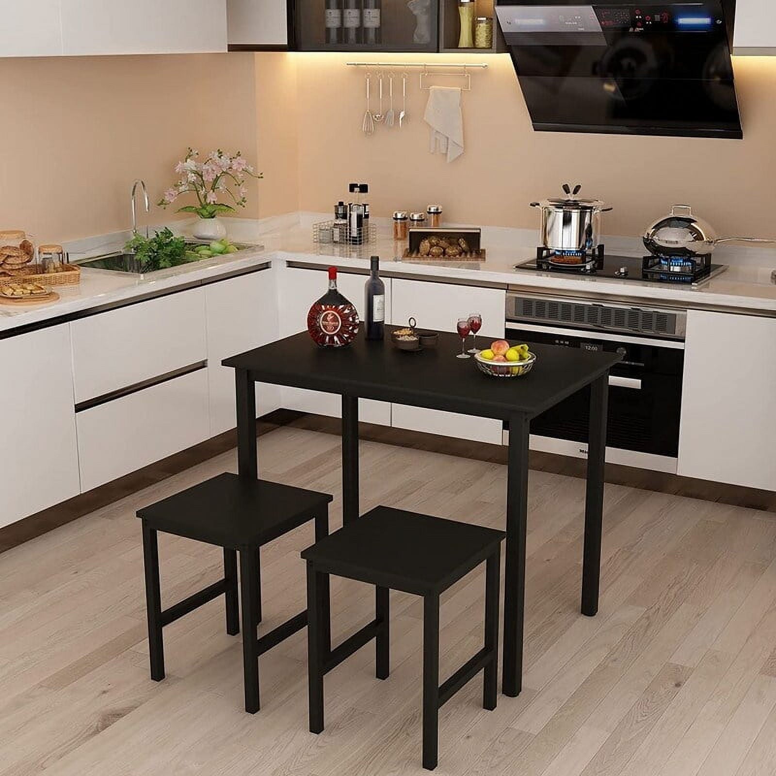 Mieres 2 - Person Dining Set KitchenTable Set  Space Saver with Rectangular Table and 2 Square Chairs Black