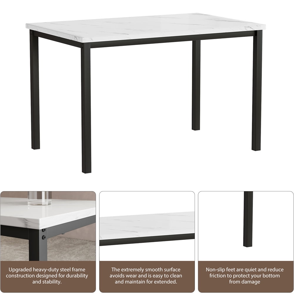 5 Piece Dining Room Table Set, Modern Dining Table Sets with Gray Velvet Upholstered Chairs for 4, Faux Marble Pattern Rectangle Kitchen Table Set for Bar Living RoomBreakfast NookSmall Space, L802