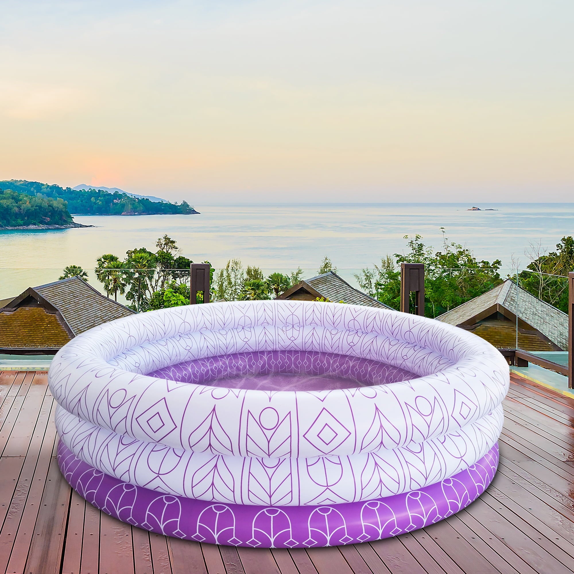 Summer Club Inflatable 5.5ft 3 Ring Adult Pool- Spec of Purple Aztec Print