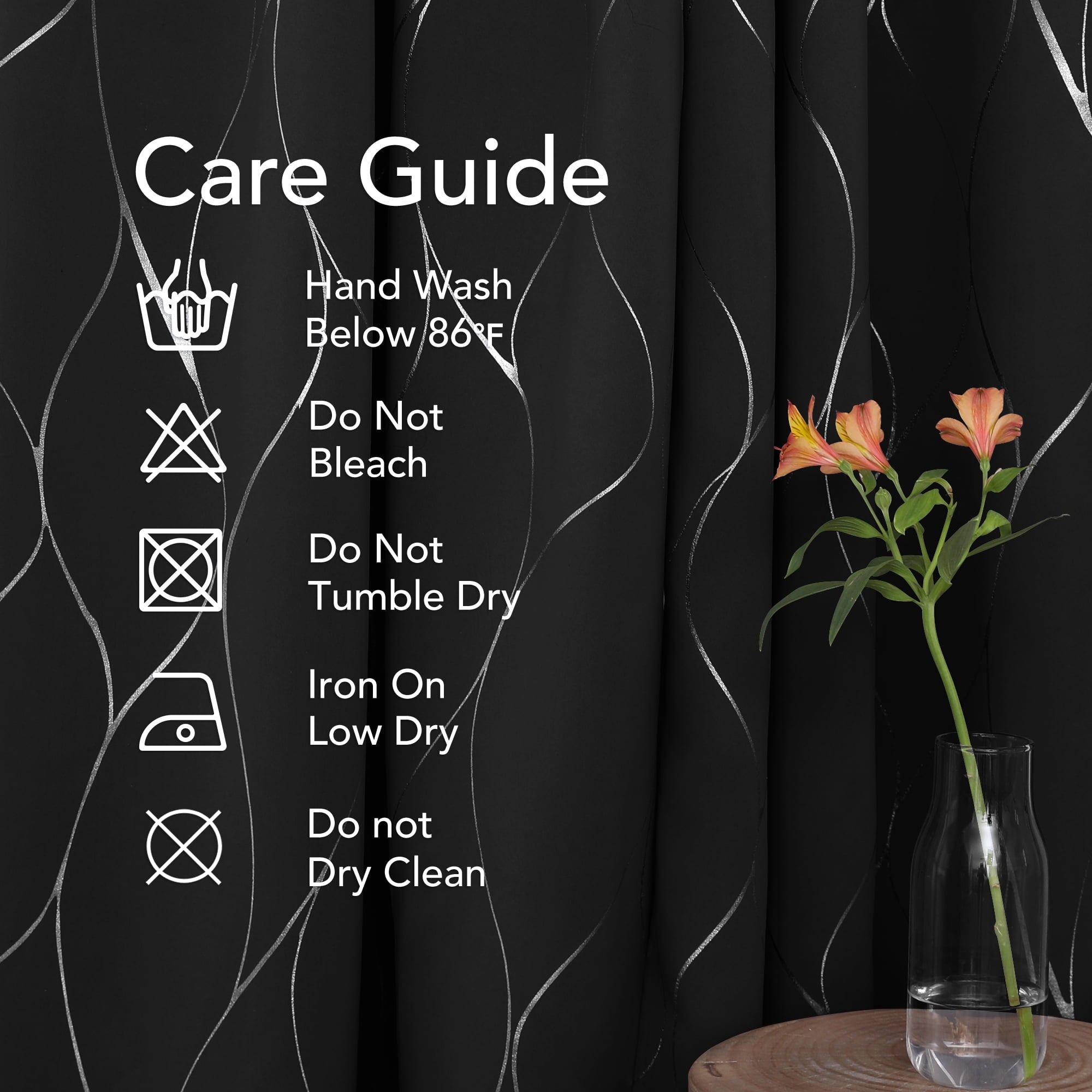 Deconovo Grommet Blackout Curtains Noise Reducing Curtain Silver Foil Wave Print Room Darkening Window Panel Thermal Insulated Drapes 52W x 72L inches Black Set of 2 Panels