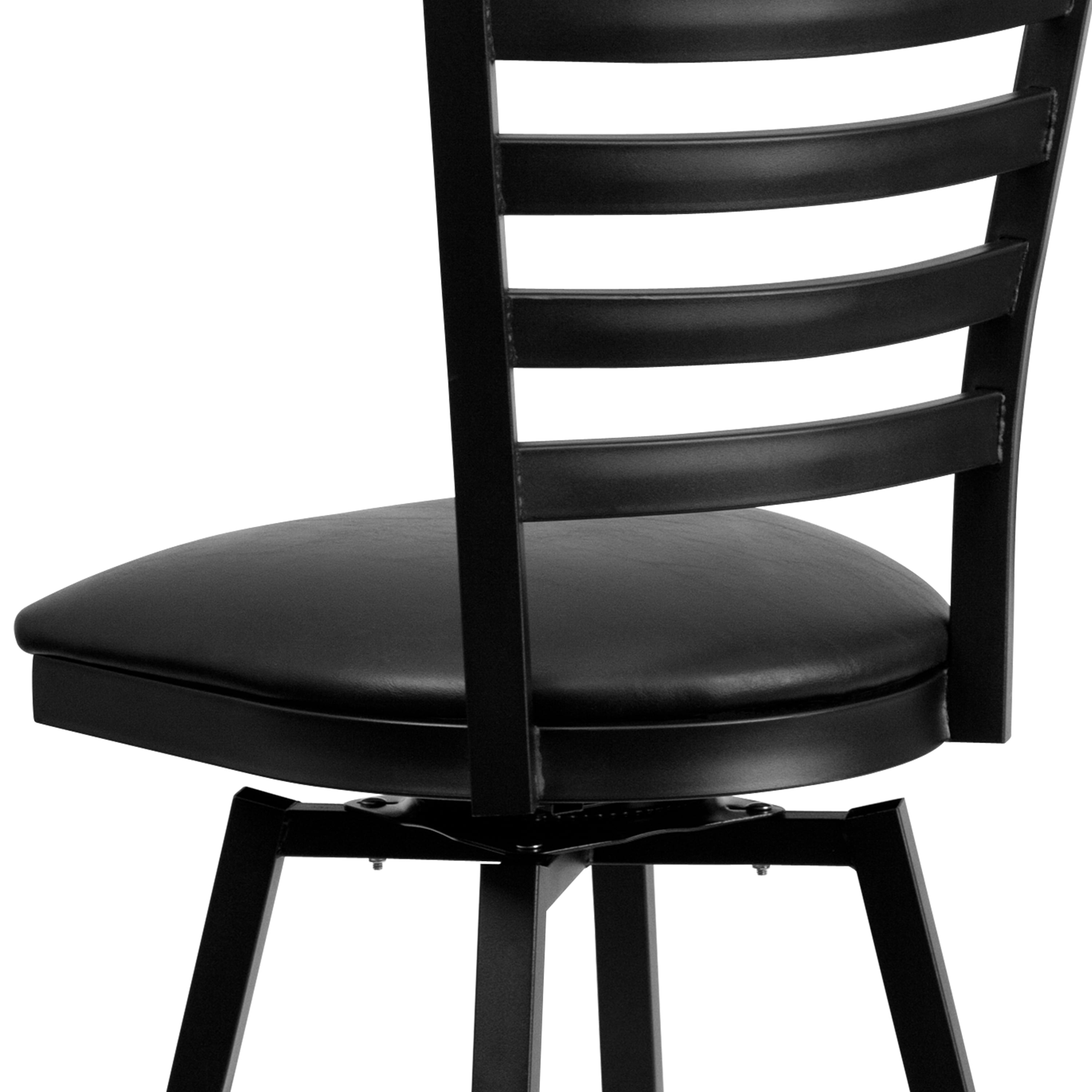 Flash Furniture HERCULES Series Black Ladder Back Swivel Metal Barstool - Black Vinyl Seat