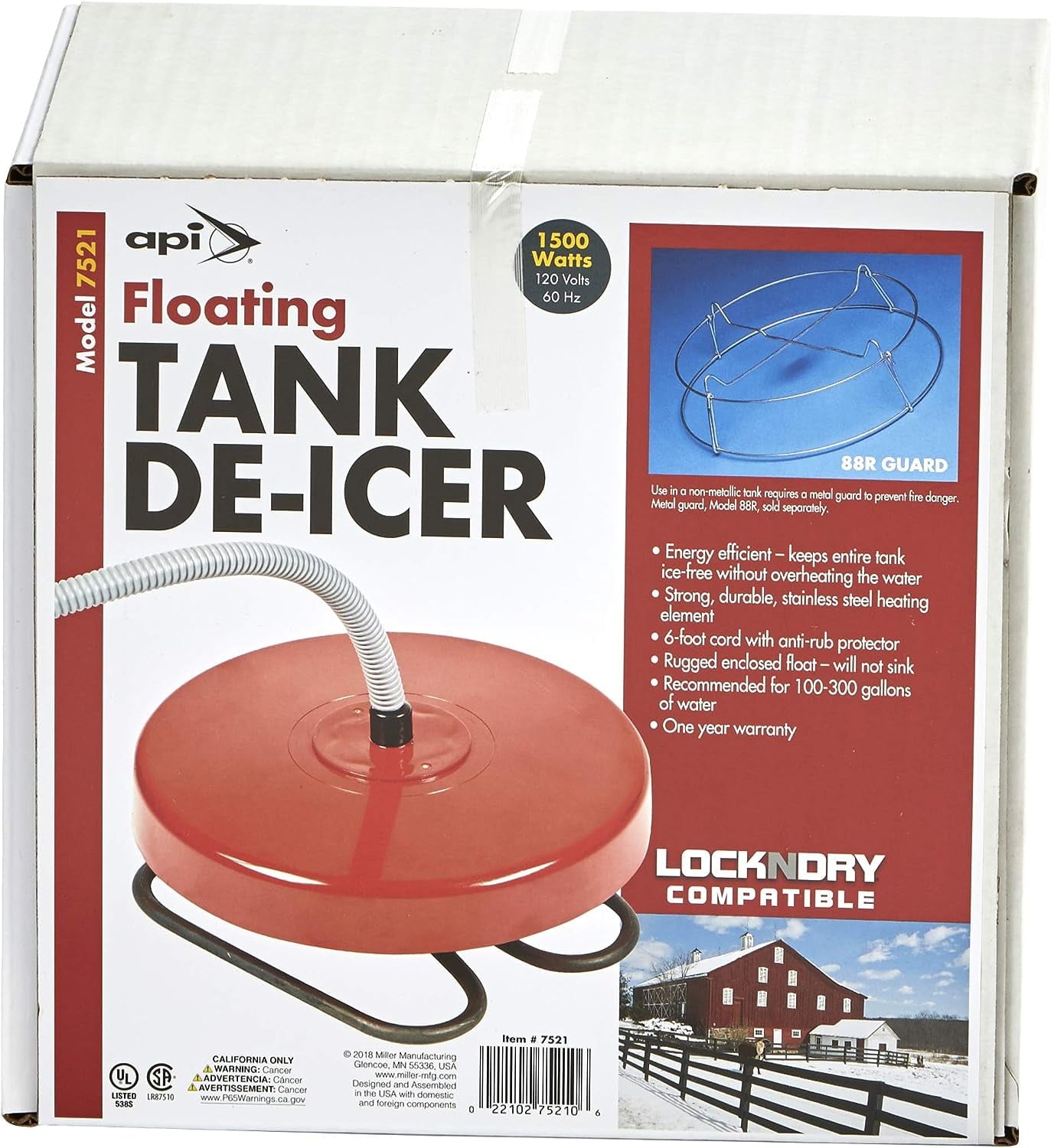 API 7521 Floating 1500 Watt Drinking Water Stock Tank Heater Deicer
