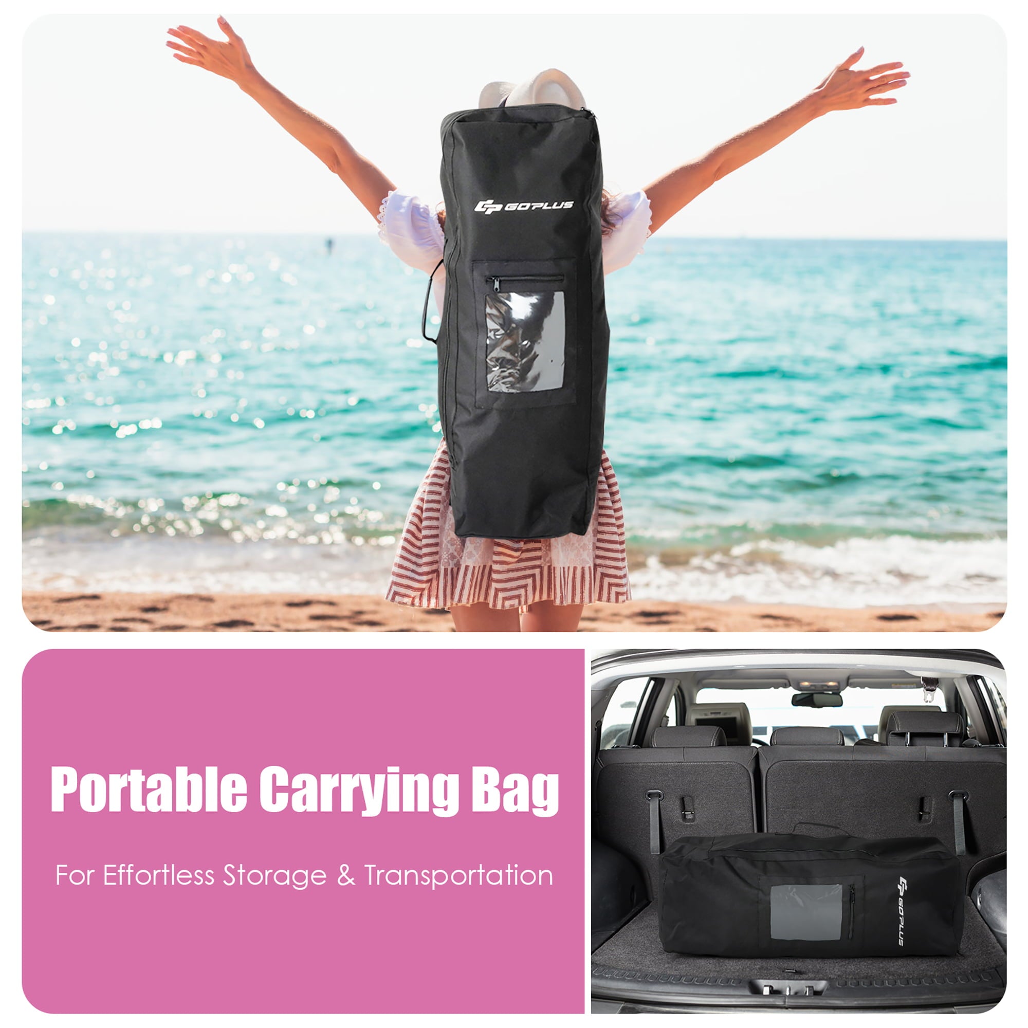 Goplus 10.5’ Inflatable Stand Up Paddle Board SUP W/Carrying Bag Aluminum Paddle Pink