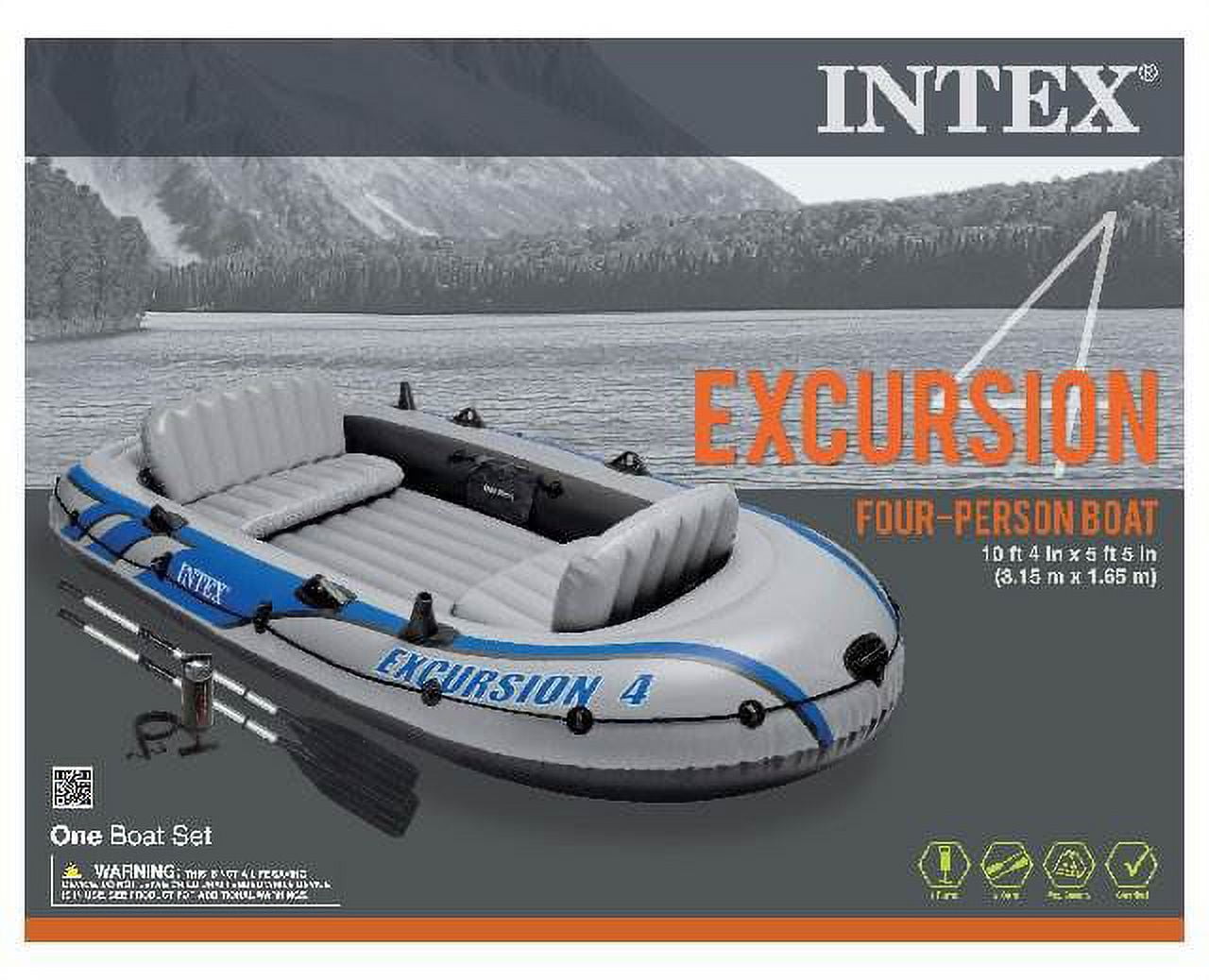 Intex Excursion Inflatable Rafting Fishing 4 Person Boat w/ Oars & Pump (2 Pack)