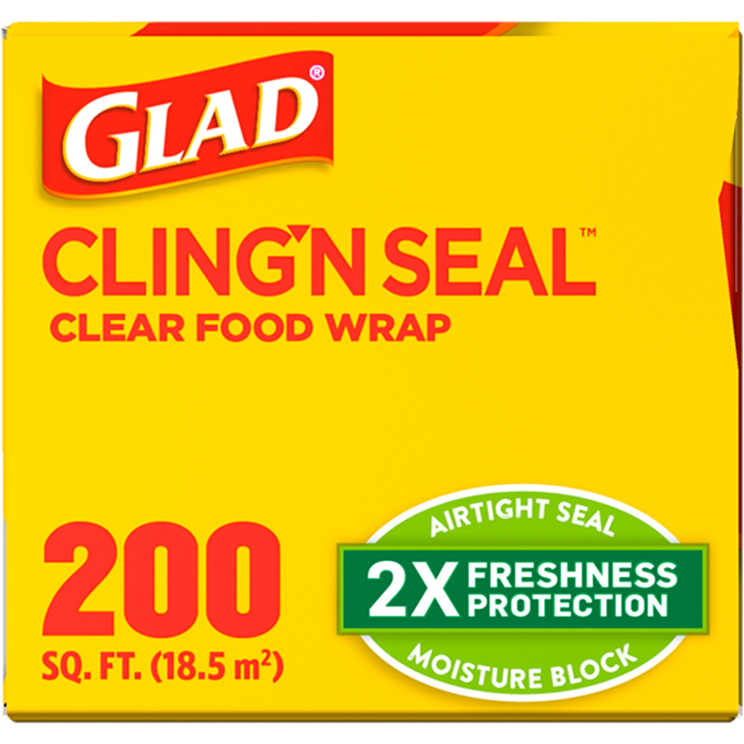 Glad Cling N Seal Plastic Food Wrap, 200 Square Foot Roll