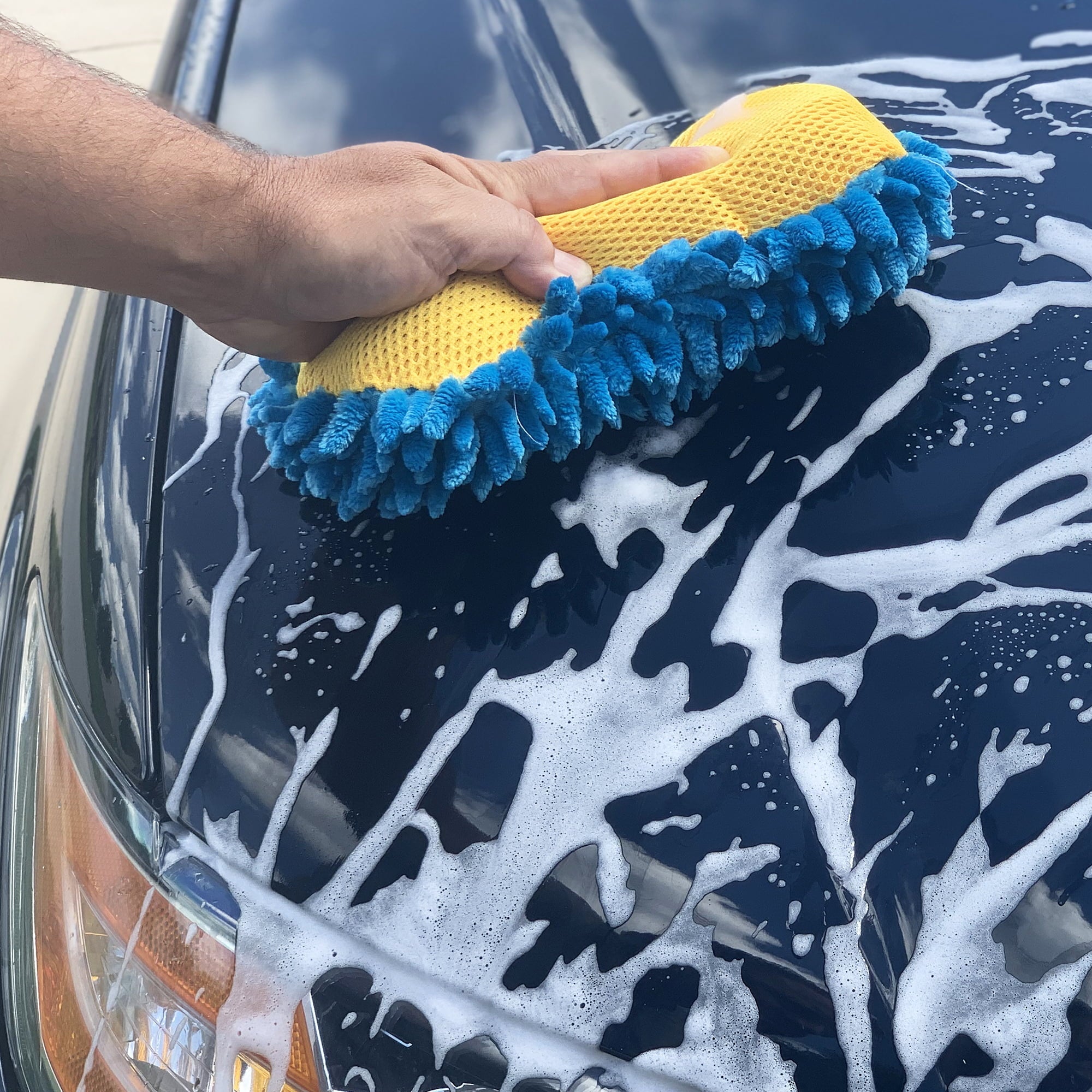 Auto Drive Car Wash Microfiber Sponge, Chenille Pile & Scrubber Back, Blue, 1 piece