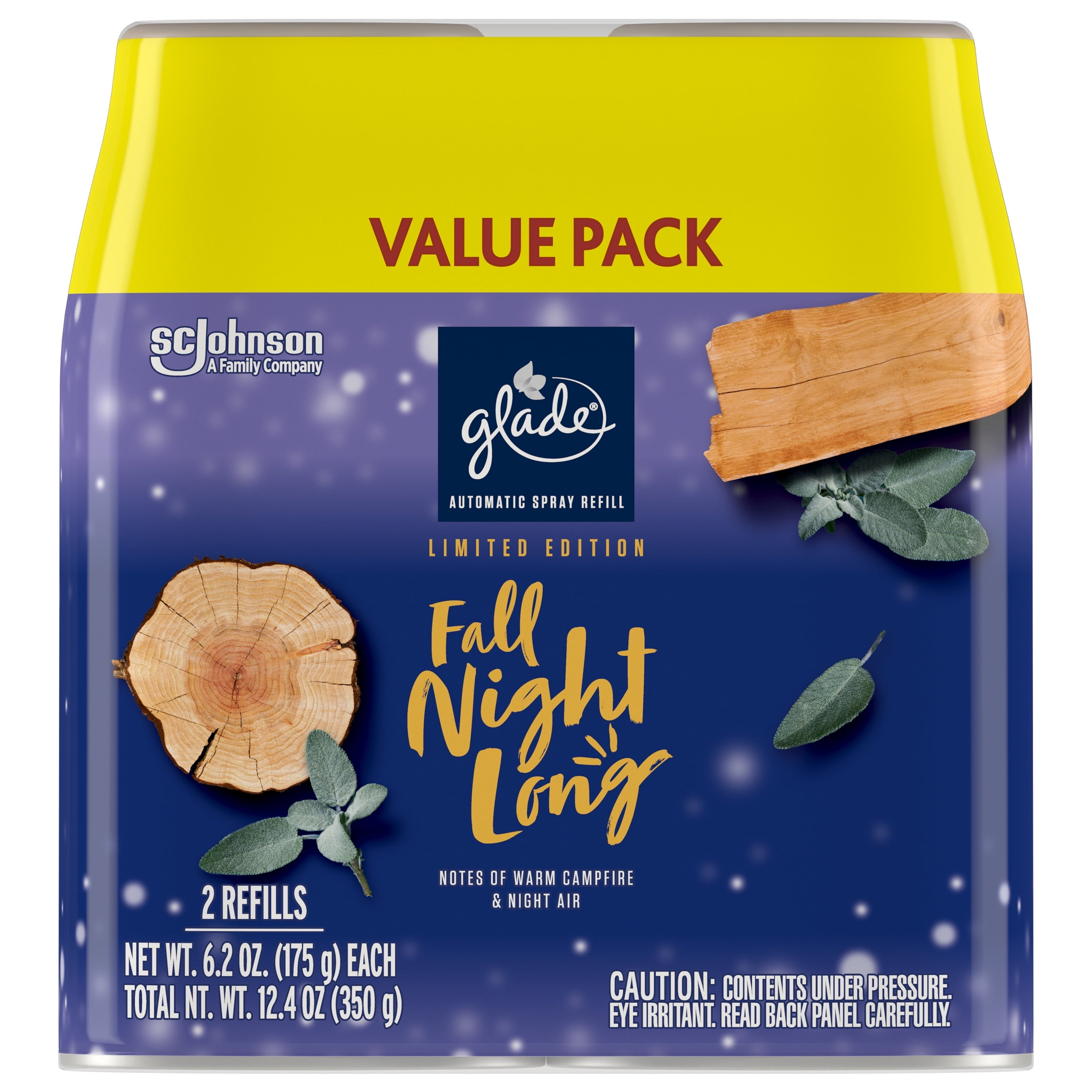Glade Automatic Spray Refill, Air Freshener, Fall Night Long, 2 x 6.2 oz