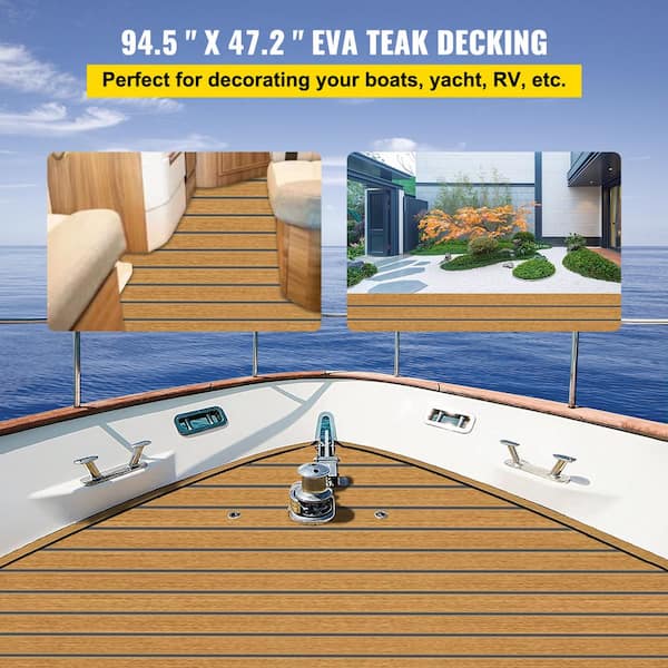 94.5 in. x 47 in. EVA Foam Faux Teak Non-Slippery Self-Adhesion Decking Sheet for Boat Yacht Marine Flooring