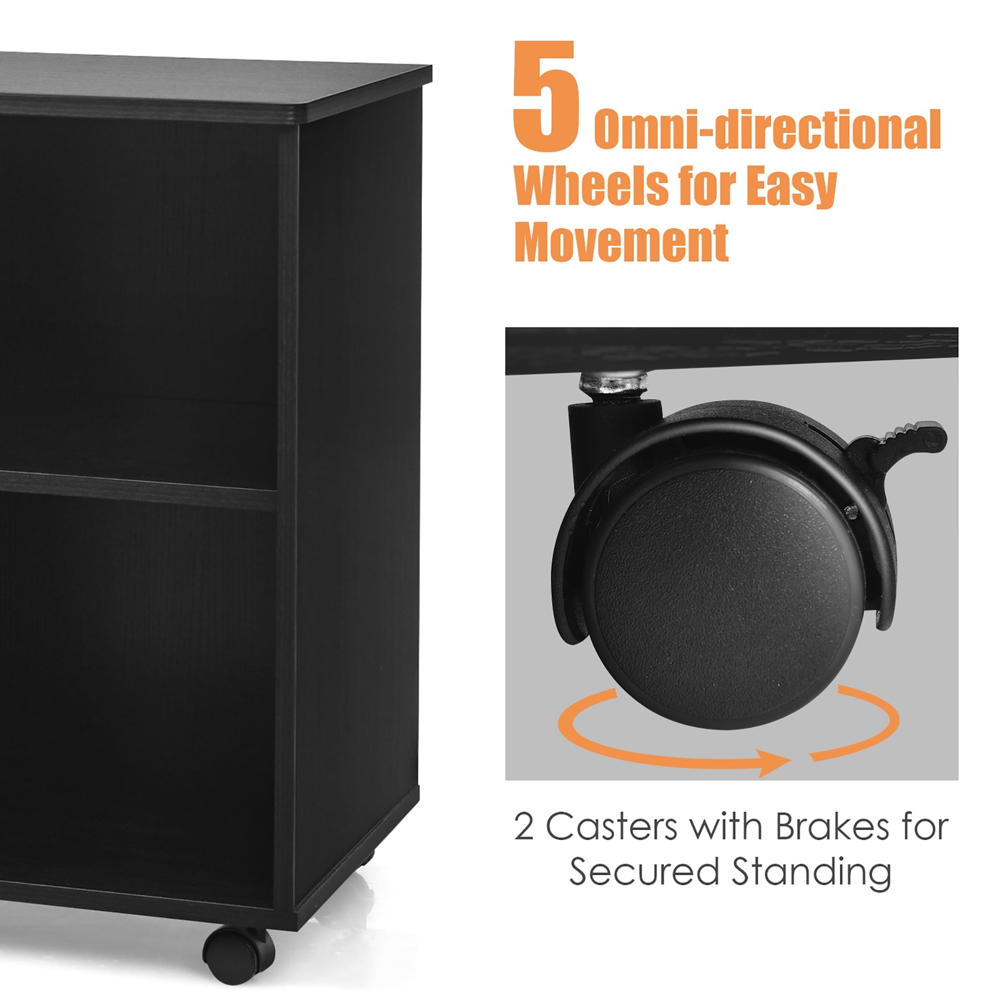 Costway 3-Drawer File Cabinet Mobile Lateral Cabinet Printer Stand Black