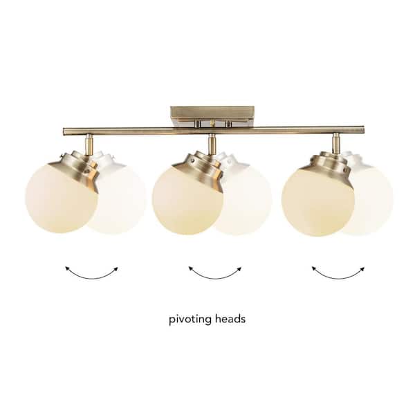 Mabel 2.03 ft. 3-Lights Antique Brass Fixed Track Lighting Kit with Frosted Glass Shades, Bulbs Included