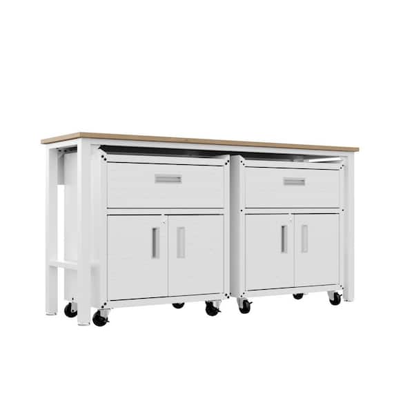 Fortress 72.4 in. W x 37.6 in. H x 20.5 in. D Mobile Space-Saving Garage Storage System 4.0 in White (3-Piece)