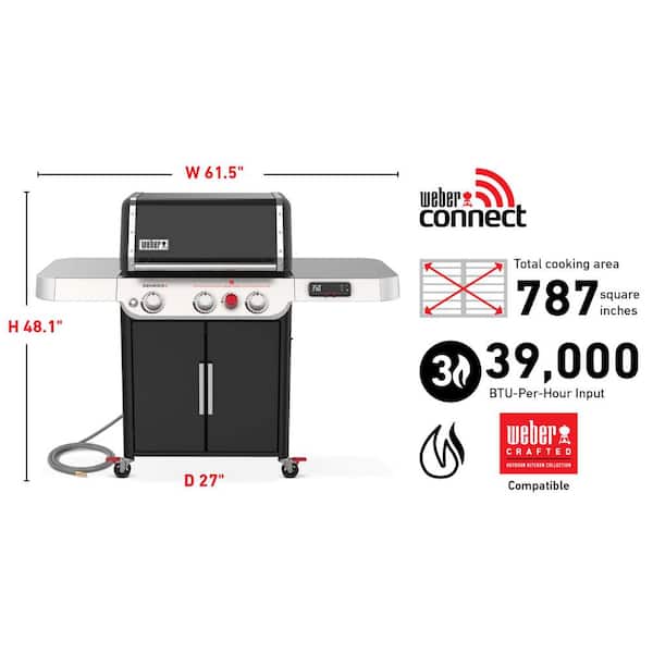 Genesis Smart EX-325s 3-Burner Natural Gas Grill in Black with Smart Technology