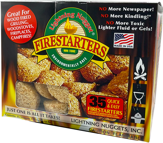 Lightning Nuggets - All Natural Fire Starters - Lightning Nugget 35 Count box with each nugget measuring 2 1/8