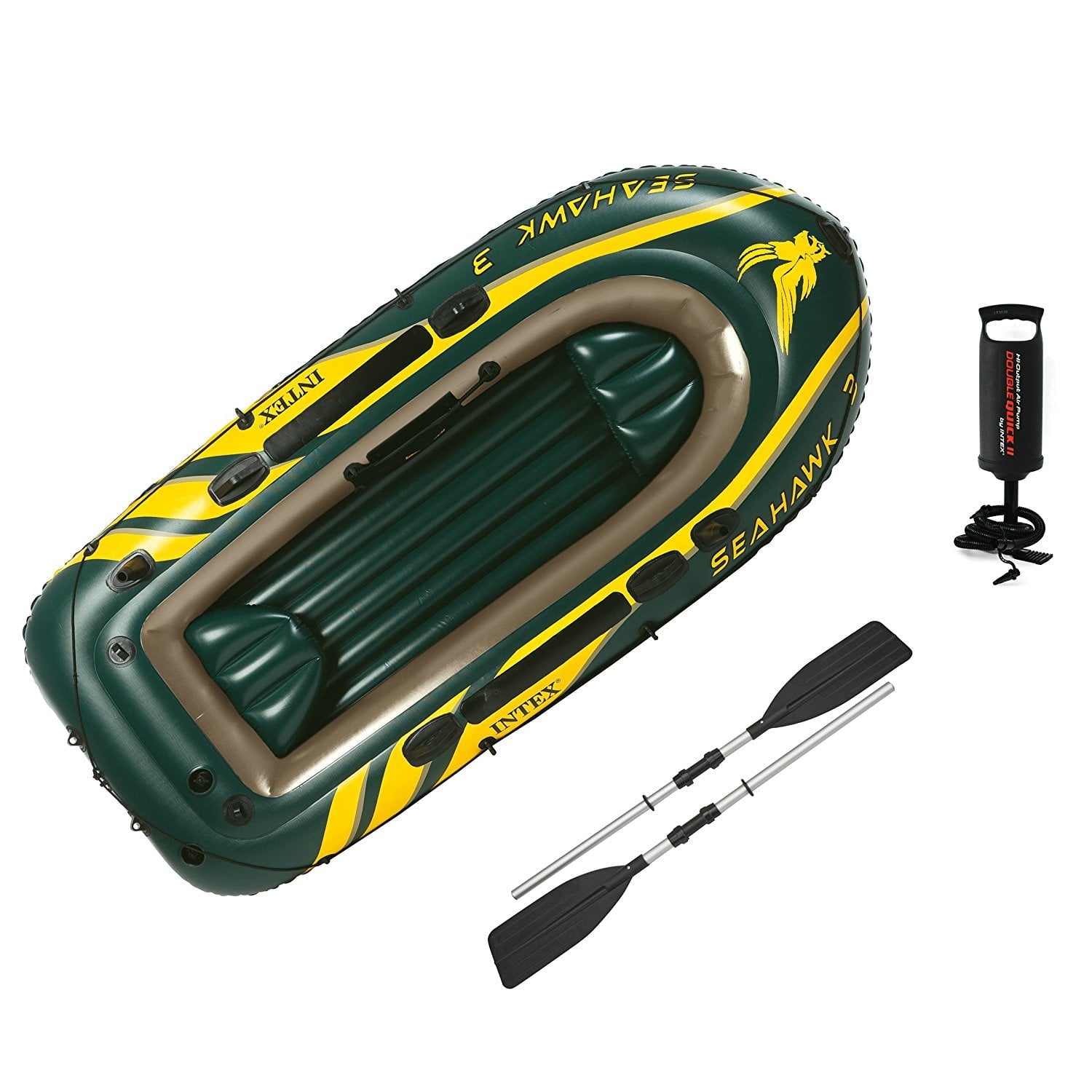 Intex Seahawk 3 Person Inflatable Rafting Boat Set w/ Aluminum Oars & Pump