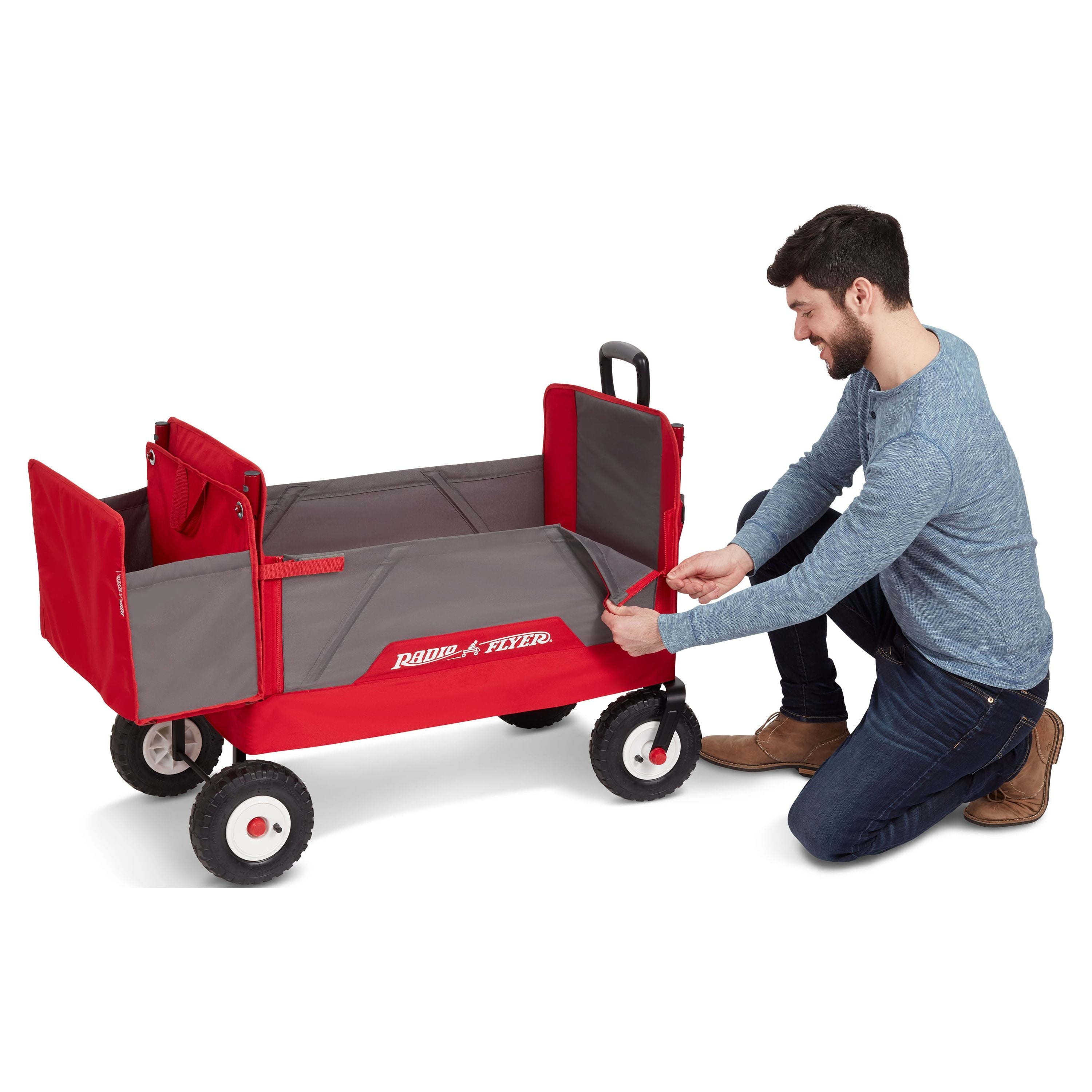 Radio Flyer, 3-in-1 All-Terrain EZ Fold Wagon with Canopy, Red and Gray, Air Tires