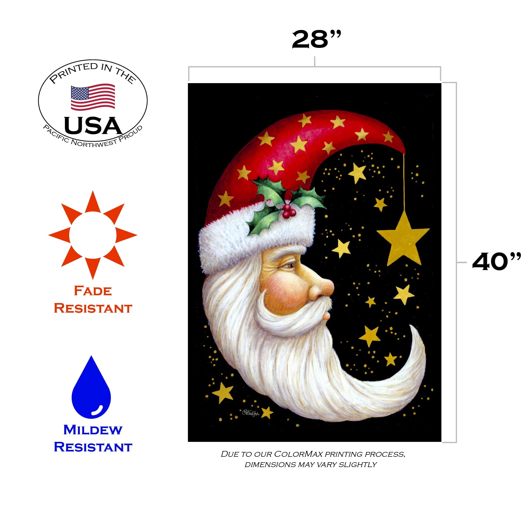 Toland Home Garden Santa Moon Winter Christmas Garden Flag Double Sided 28x40 Inch