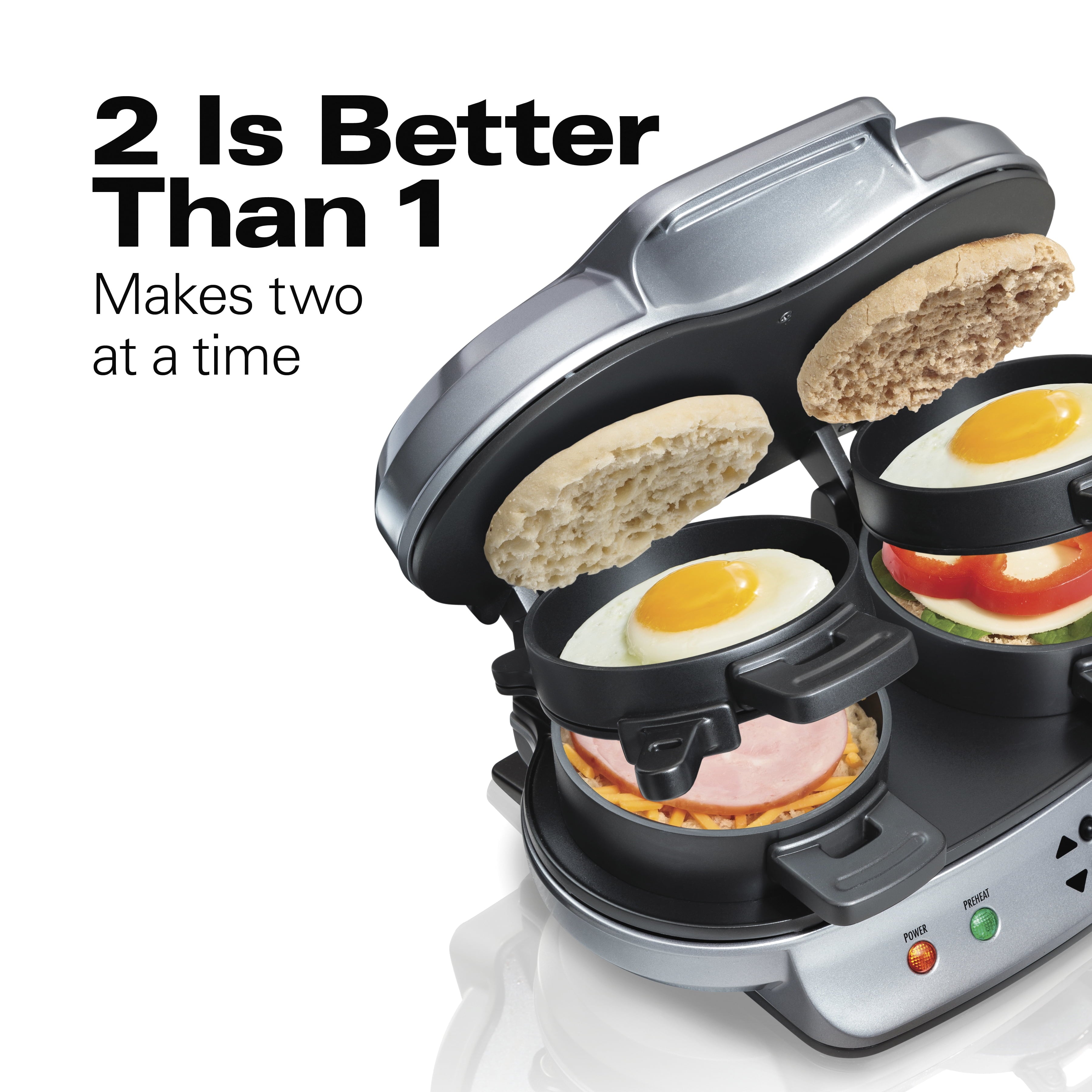 Hamilton Beach Dual Breakfast Sandwich Maker with Timer, 2 Sandwich Capacity, Silver, 25490