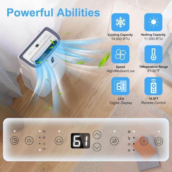 9,500 BTU Portable Air Conditioner Cools 700 Sq. Ft. with Heater, Dehumidifier, Remote and Wi-Fi  in White