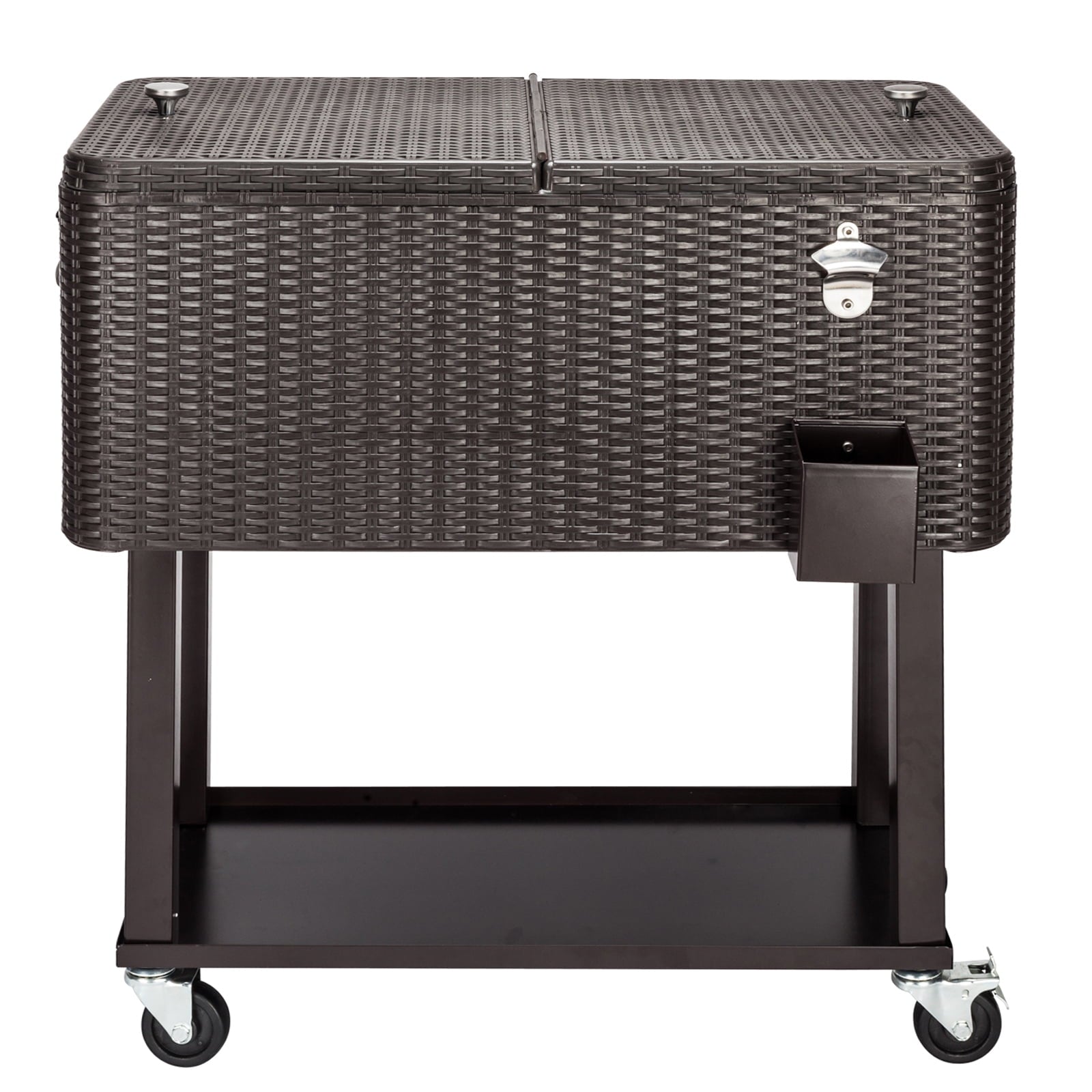 UWR-Nite 80 Quart Rolling Ice Chest on Wheels, Portable Patio Party Bar Drink Cooler Cart, with Shelf, Beverage Pool with Bottle Opener, Water Pipe