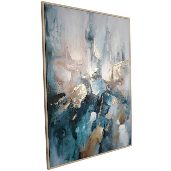1- Panel Abstract Watercolor Blotch Framed Wall Art with Gold Foil Accents 65 in. x 47 in.