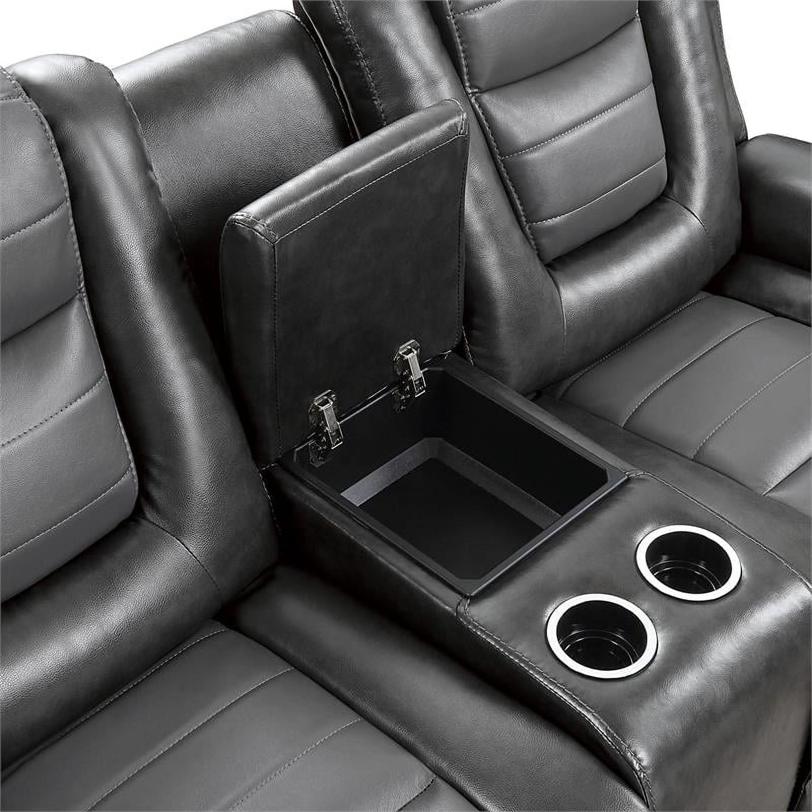 Pemberly Row Transitional Faux Leather Double Glider Reclining Loveseat in Gray