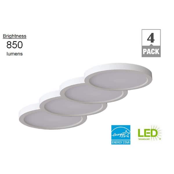 7 in. Light Round White Integrated LED Flush Mount in Soft White (4-Pack)