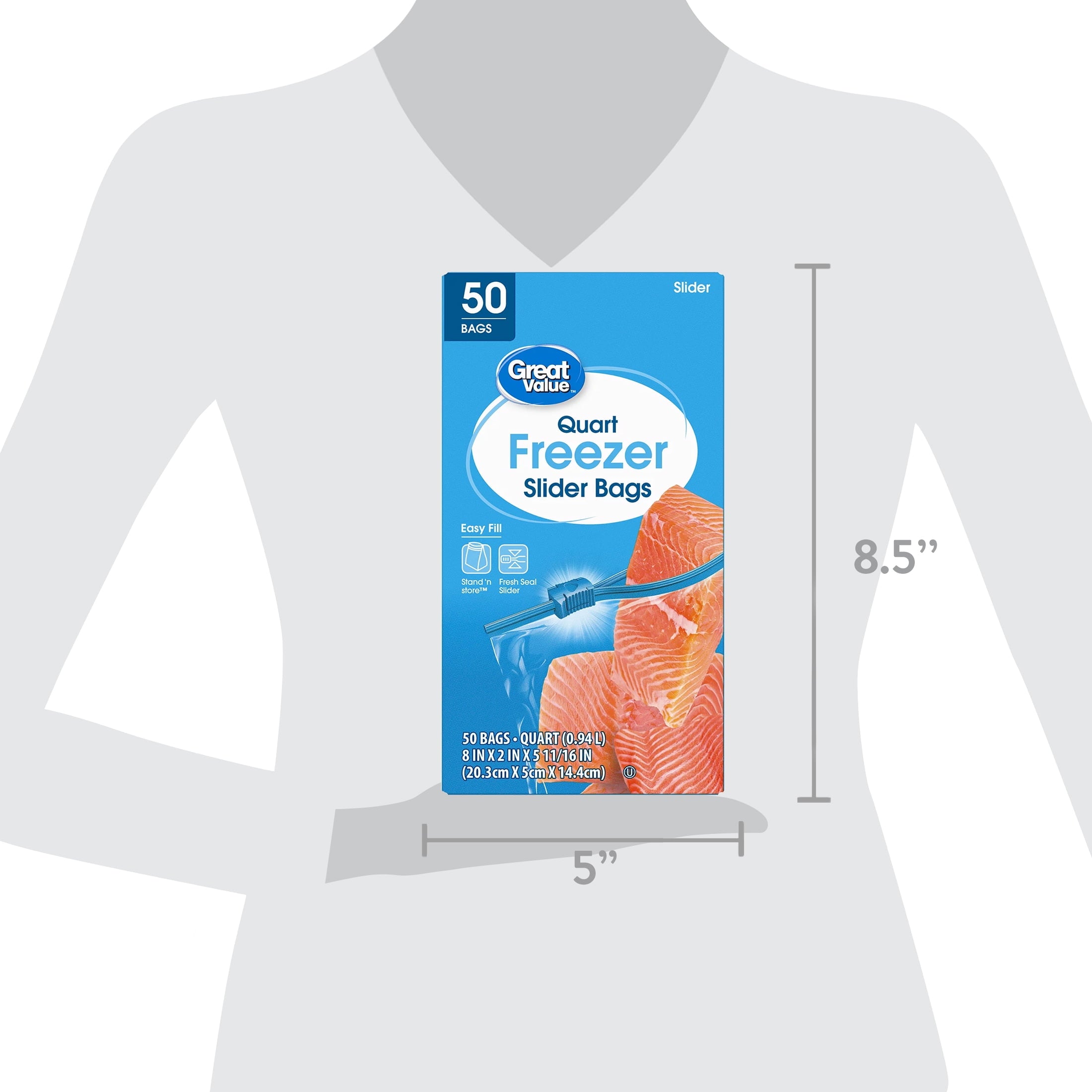 Great Value Freezer Guard Slider Zipper Bags, Quart Freezer, 50 Count