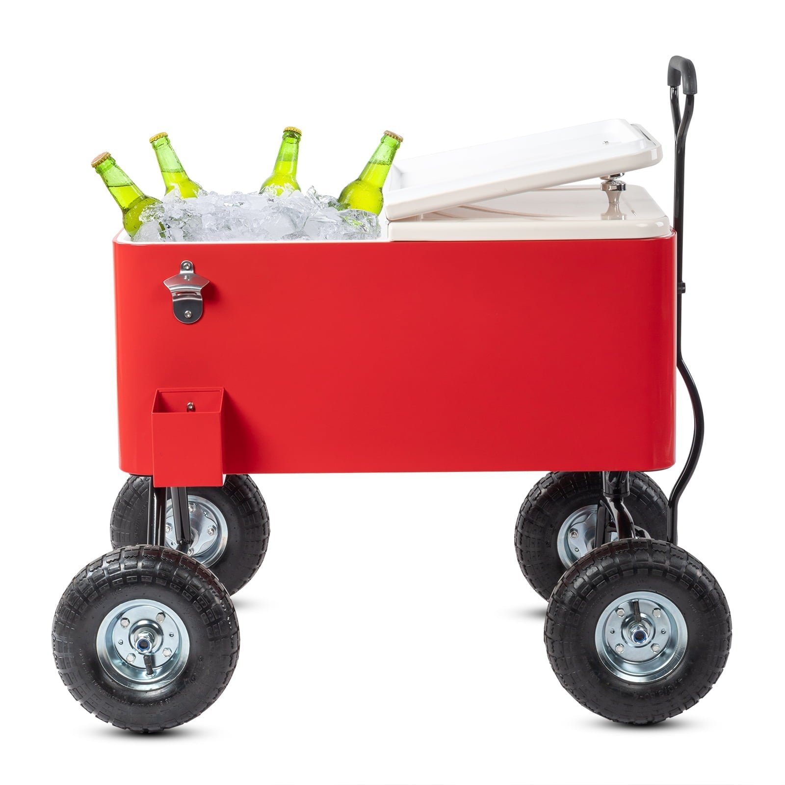 Zimtown Cooer Cart 80 Quart Rolling Ice Chest on Wheels Bar Drink Cooler Cart with Shelf White
