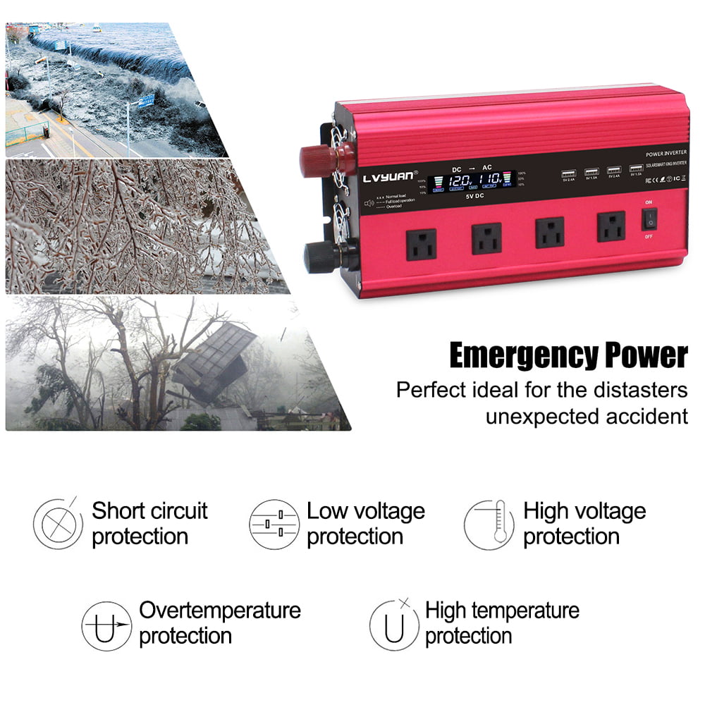 LVYUAN 3000 Watts 6000 Watts Modified Sine Wave Power Inverter DC 12V to AC 110V 120V Car Converter 4USB 4AC Remote Control