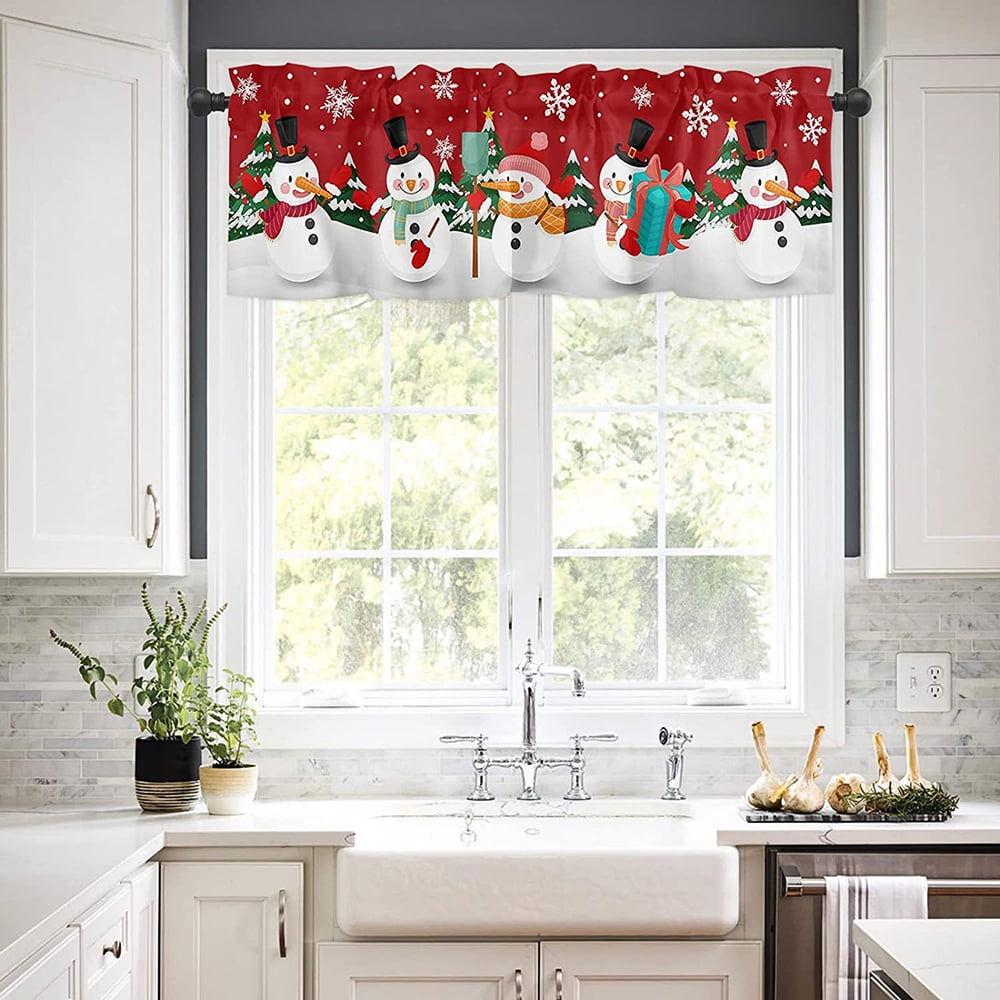 Sanviglor Cafe Tier Kitchen Valance Short Curtain Christmas Window Treatments Xmas Window Drapes Rod Pocket Curtain Panel Christmas Short Curtain L W:91