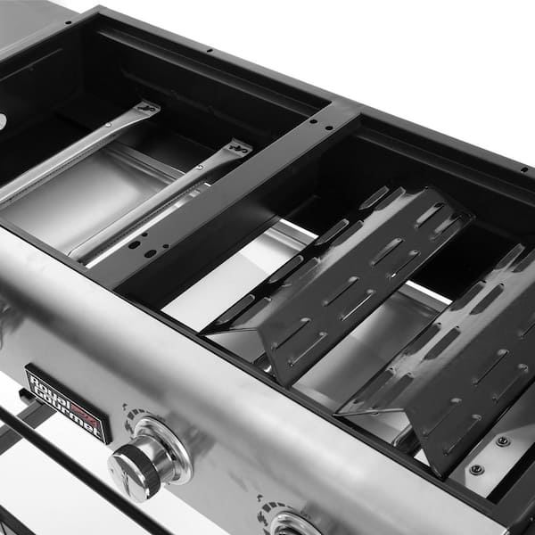 4-Burners Portable Propane Gas Grill and Griddle Combo Grills in Black with Side Tables