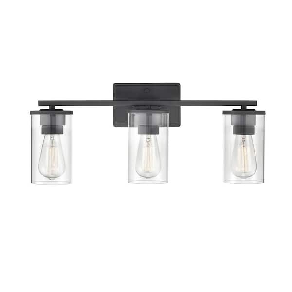 Verlana 22 in. 3-Light Matte Black Bathroom Vanity Light with Clear Glass Shade