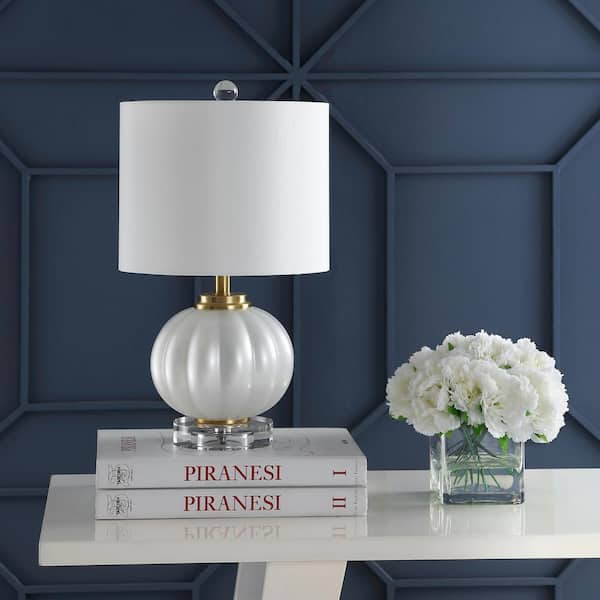 Pearl 17.5 in. Glass/Crystal LED Table Lamp, White/Brass Gold