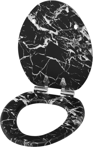 ELONGATED, Silent Slow Close, Molded Wood Adjusting Toilet Seat, Marble Black
